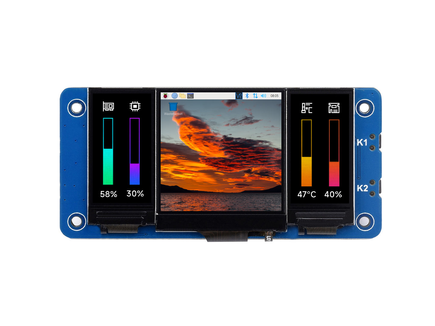 Triple LCD HAT For Raspberry Pi, Onboard 1.3inch IPS LCD Main Screen and Dual 0.96inch IPS LCD Secondary Screens