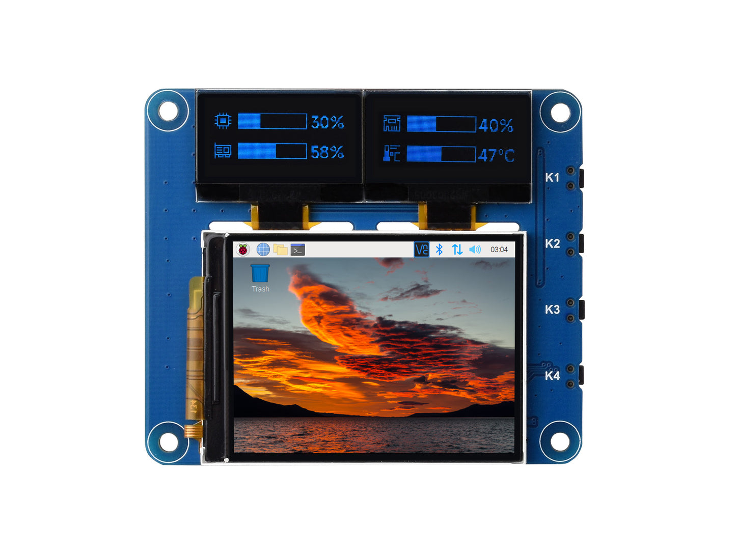 Raspberry Pi OLED/LCD HAT, Onboard 2inch IPS LCD Main Screen and Dual 0.96inch Blue OLED Secondary Screens