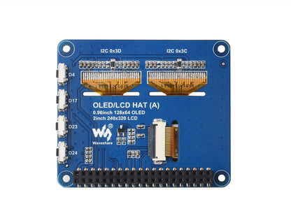 Raspberry Pi OLED/LCD HAT, Onboard 2inch IPS LCD Main Screen and Dual 0.96inch Blue OLED Secondary Screens