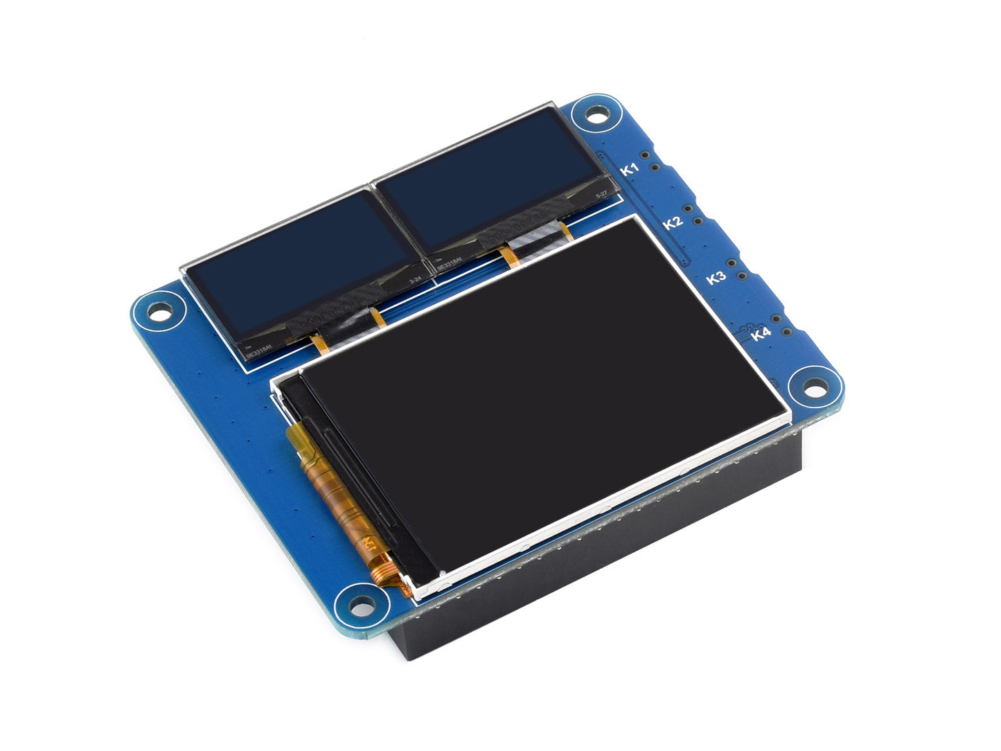 Raspberry Pi OLED/LCD HAT, Onboard 2inch IPS LCD Main Screen and Dual 0.96inch Blue OLED Secondary Screens