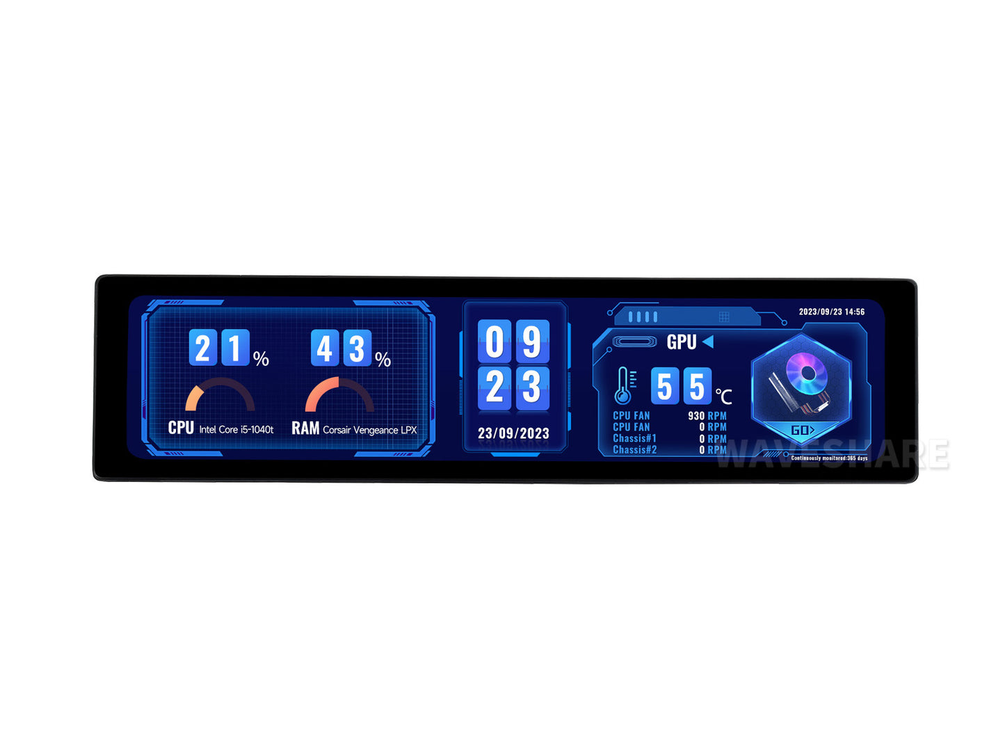 11.9inch IPS Display, 320×1480 Pixel, Toughened Glass Panel, HDMI Interface, Optional Touch Function