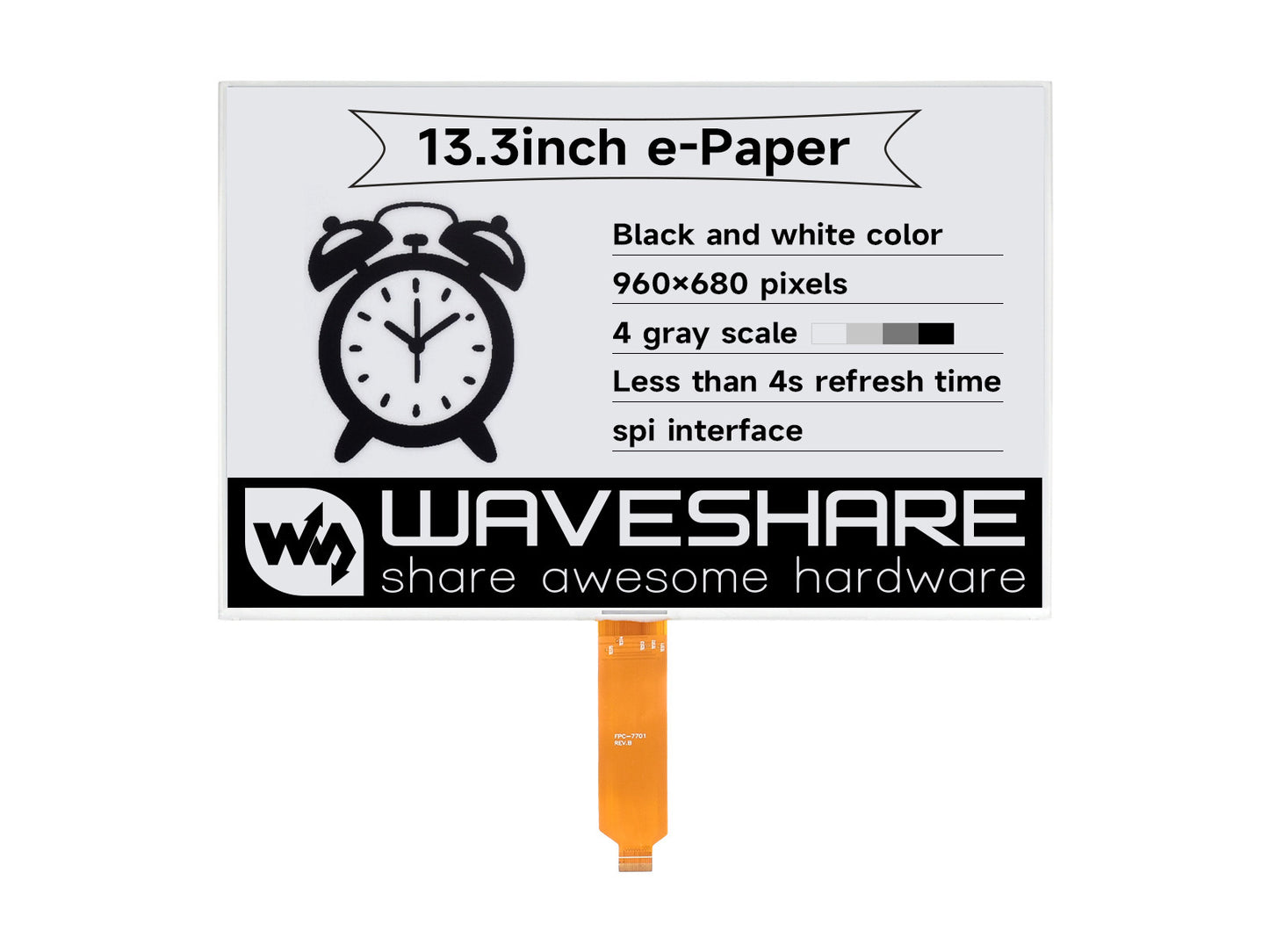 960×680, 13.3inch E-Ink raw display, SPI interface, without PCB