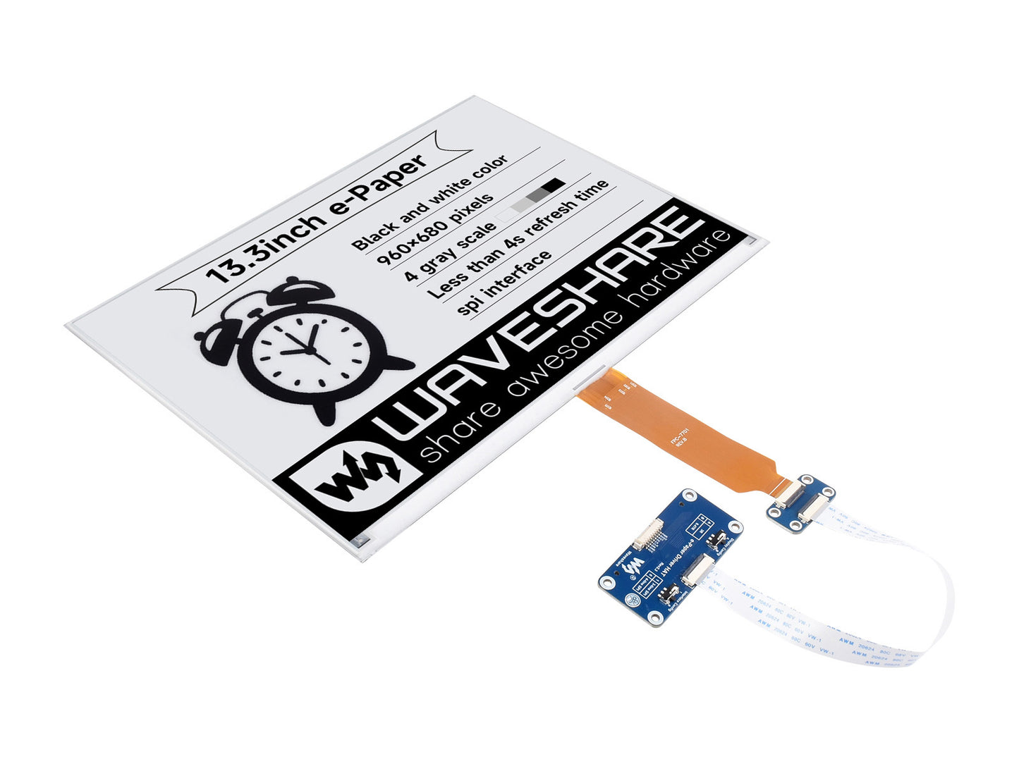 960×680, 13.3inch E-Ink display HAT (K) for Raspberry Pi, SPI interface