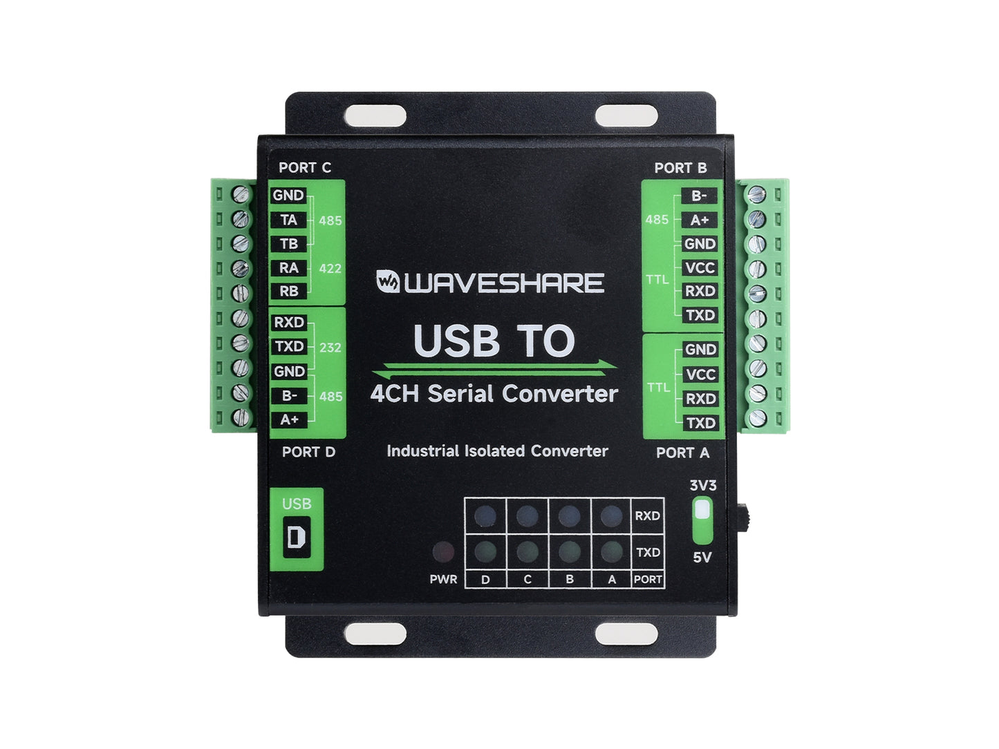 Industrial USB To 4-Ch Serial Converter, Original FT4232HL Chip, Supports USB To RS232/485/422/TTL