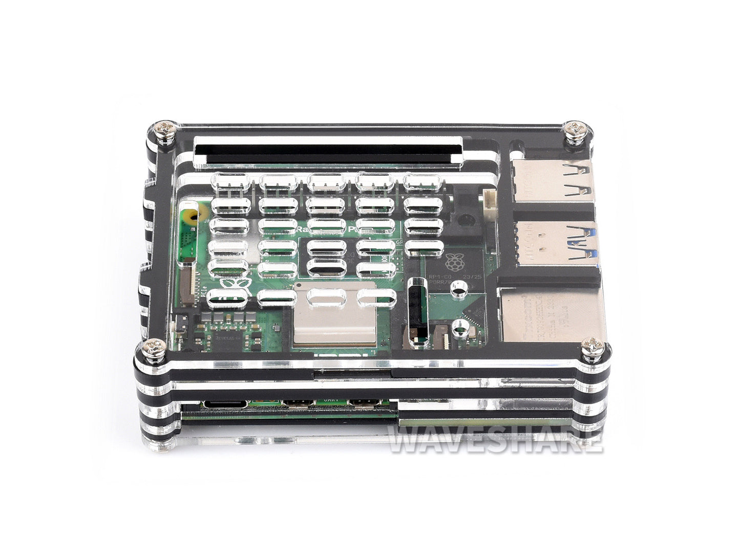 Transparent and Black Acrylic Case for Raspberry Pi 5, Supports installing Official Active Cooler