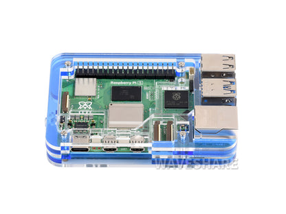 Transparent and Blue Acrylic Case for Raspberry Pi 5, Supports installing Official Active Cooler