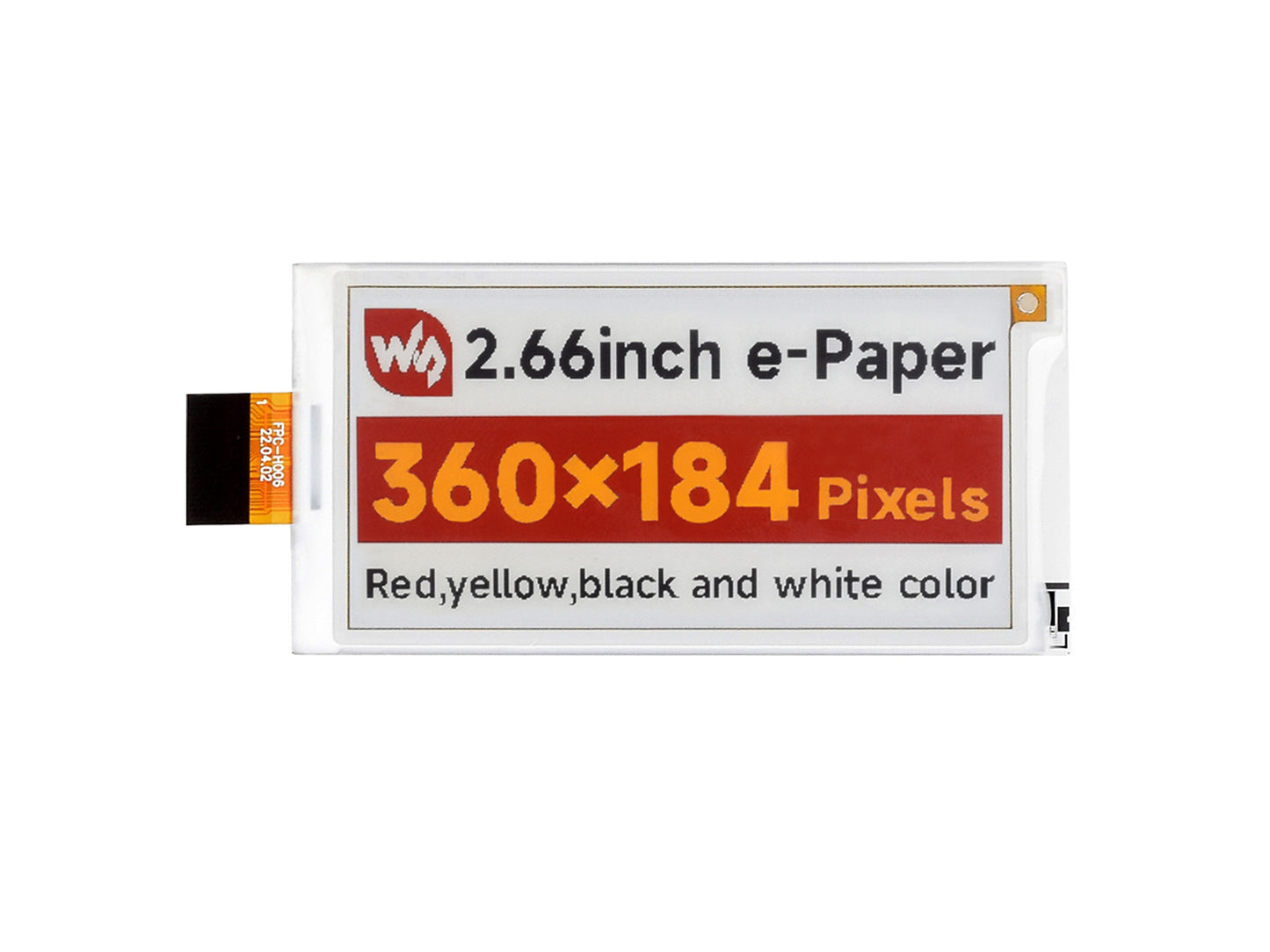 2.66inch E-Paper (G) raw display, 360x184, Red/Yellow/Black/White, SPI Communication