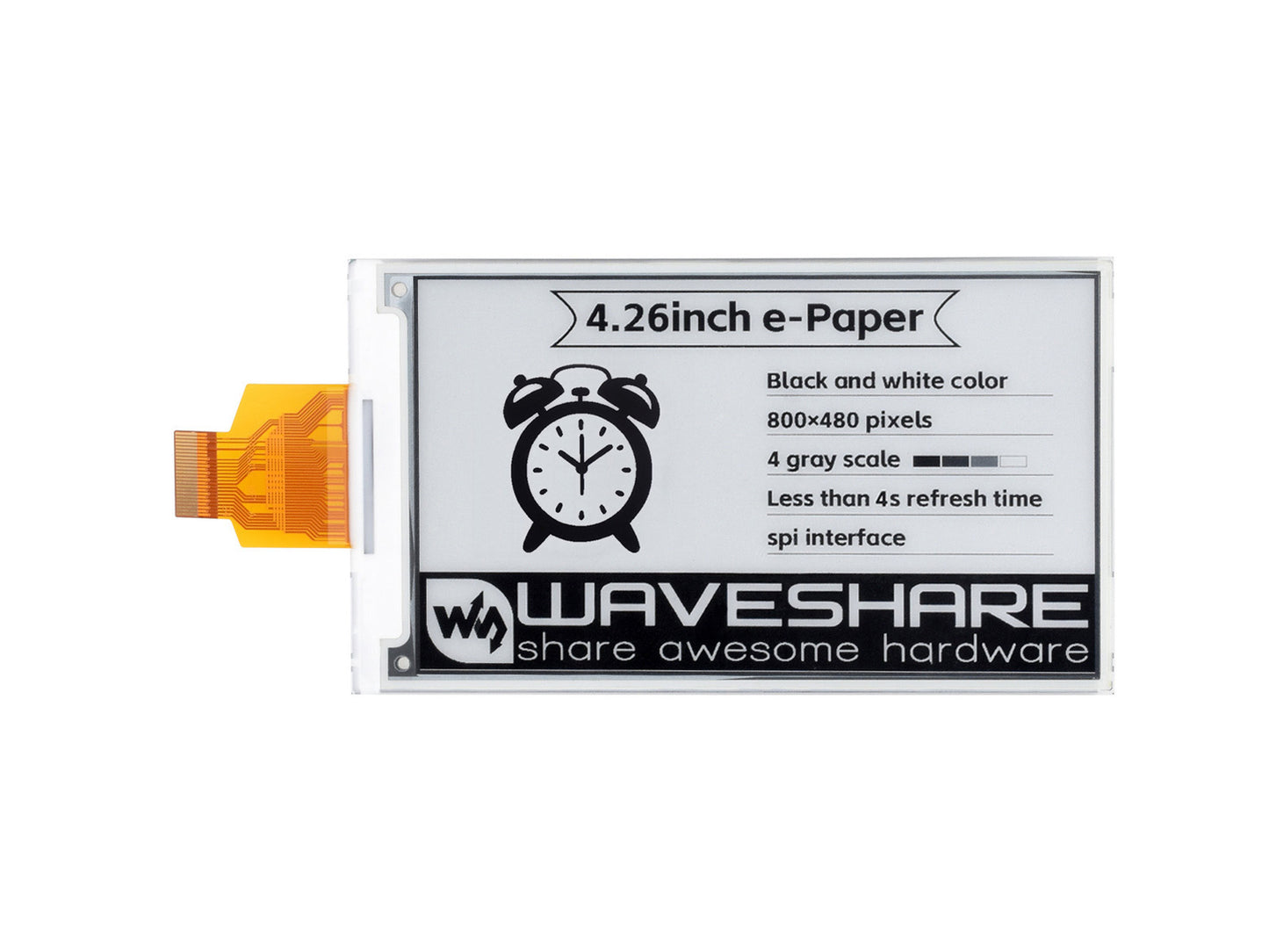 4.26inch E-Paper raw display, 800x480, Black/White, SPI Communication