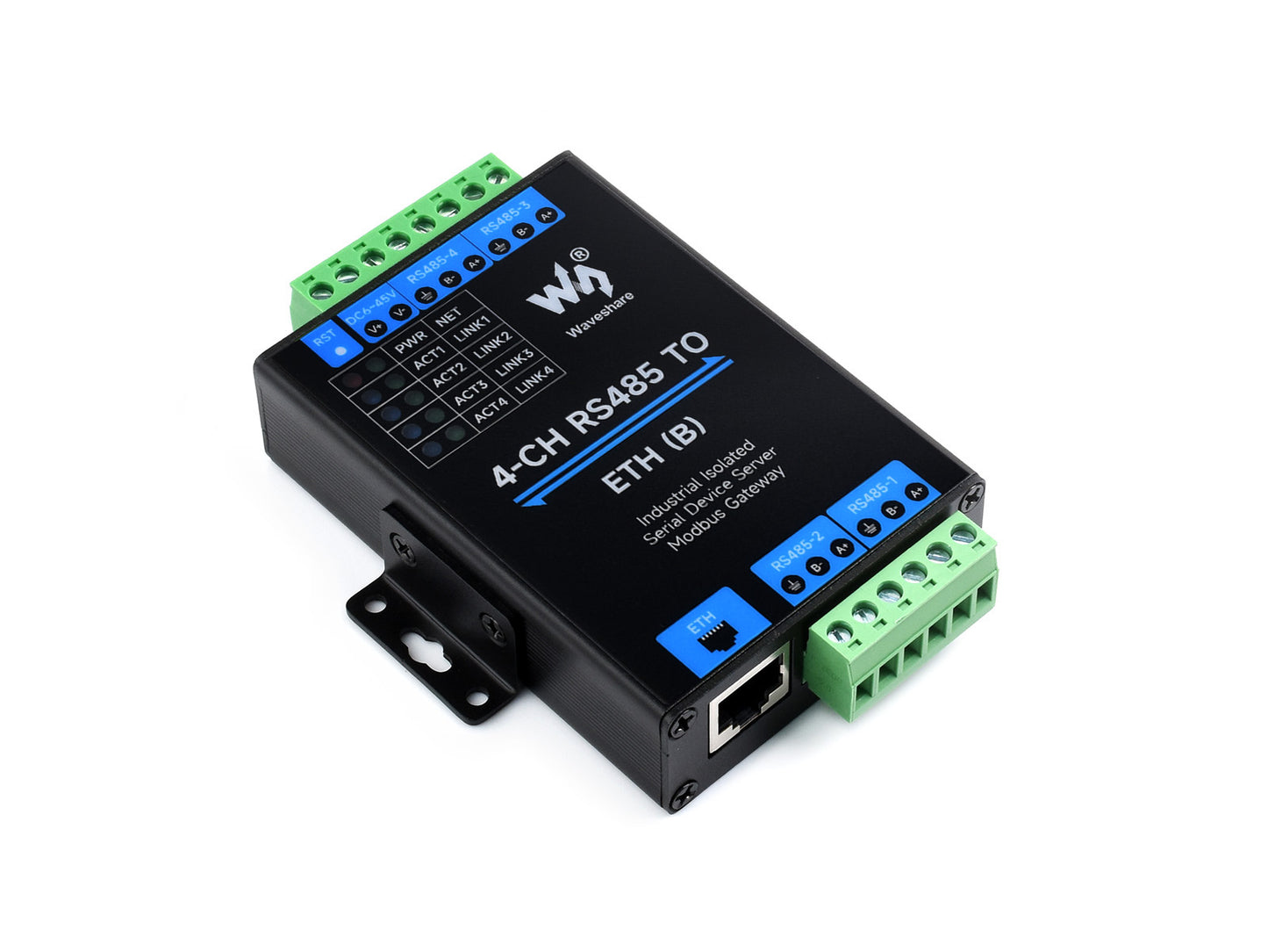 4-Ch RS485 to RJ45 Ethernet Serial Server, 4 Channels RS485 Independent Operation, Rail-mount Industrial Isolated Serial Module, Optional PoE Function