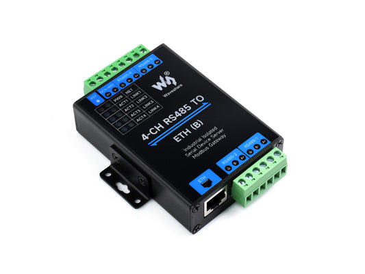 4-Ch RS485 to RJ45 Ethernet Serial Server, 4 Channels RS485 Independent Operation, Rail-mount Industrial Isolated Serial Module, Optional PoE Function