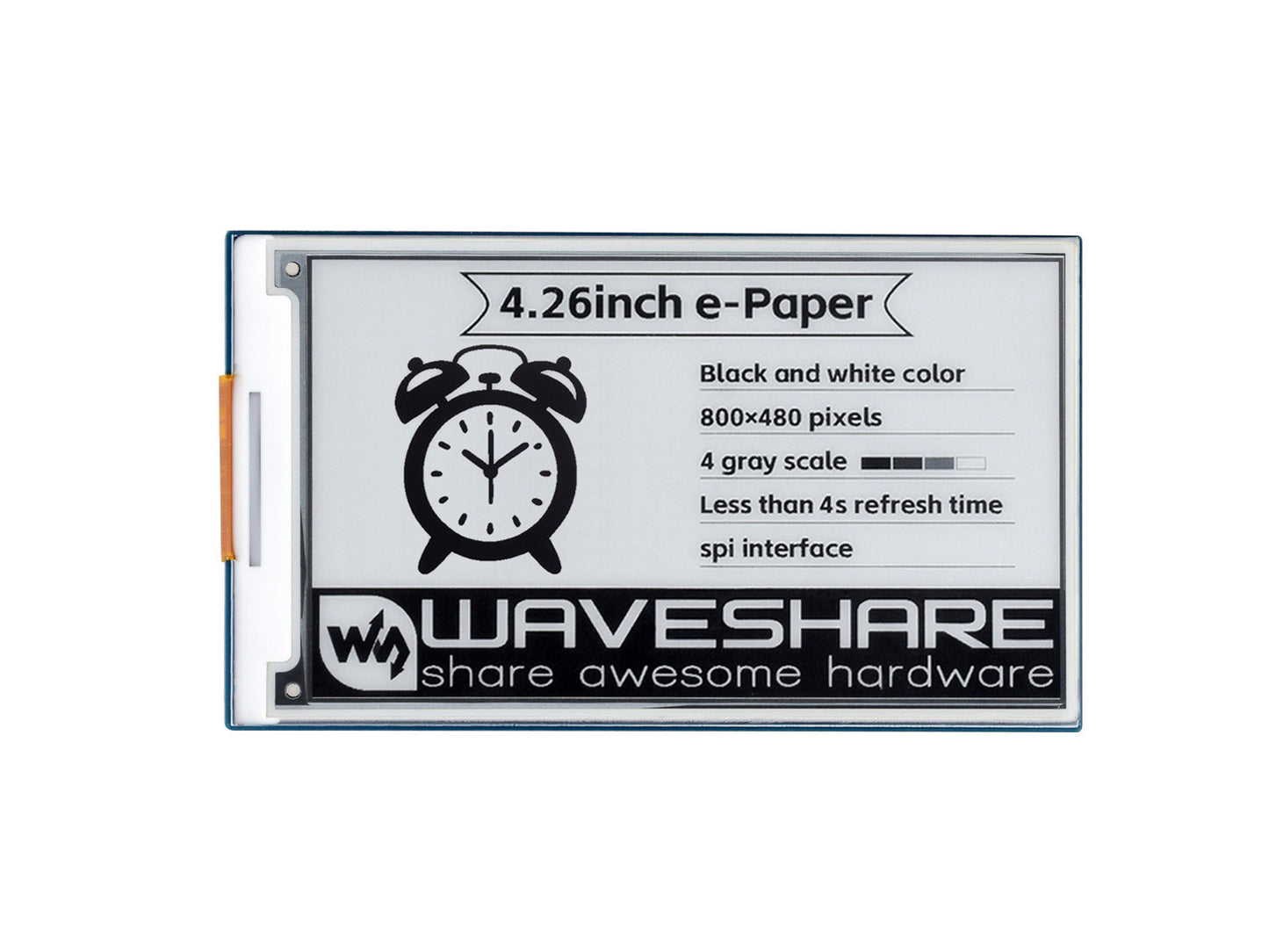 4.26inch e-Paper display HAT, 800x480, Black/White, SPI Interface