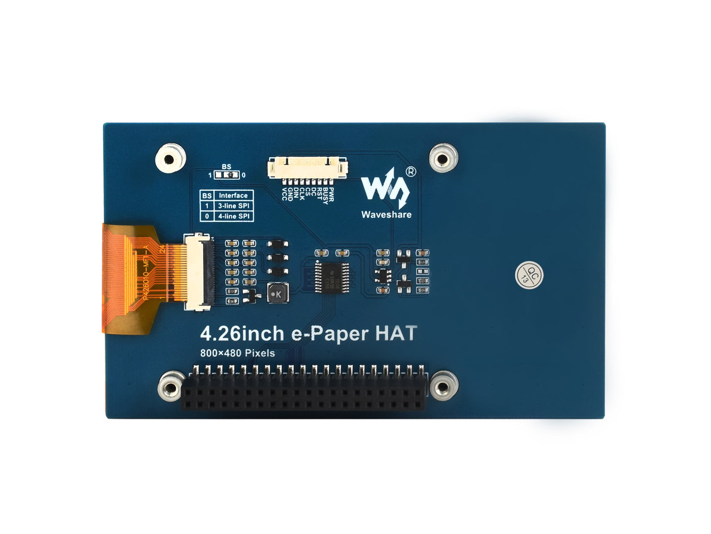 4.26inch e-Paper display HAT, 800x480, Black/White, SPI Interface