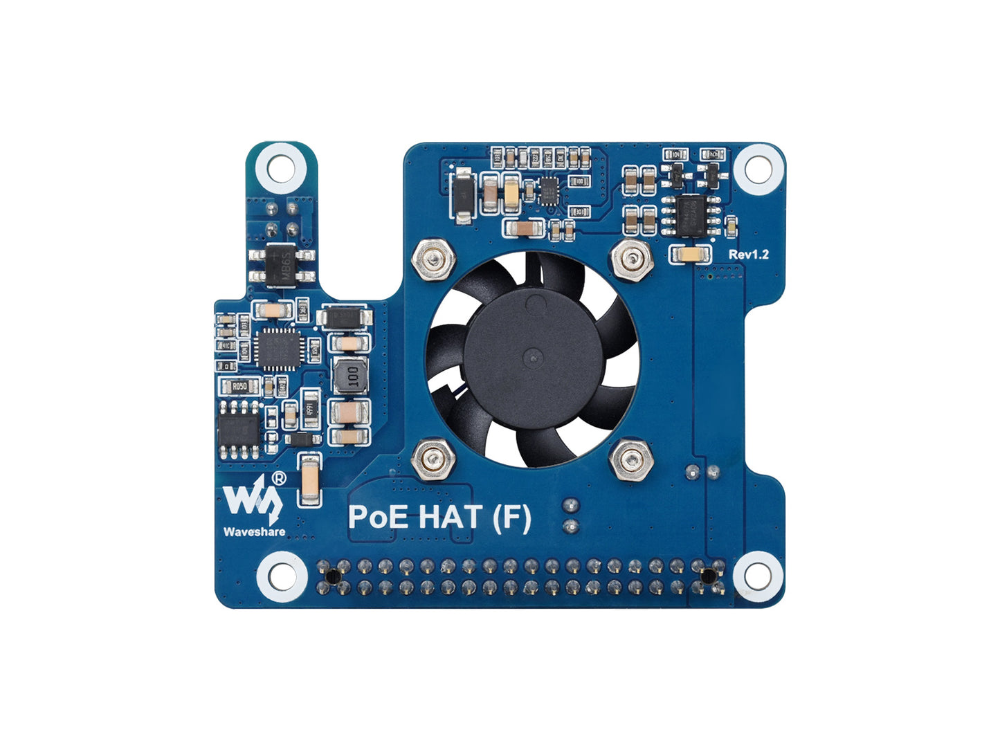 Power Over Ethernet HAT (F) For Raspberry Pi 5 / CM 5, High Power, Onboard Cooling Fan, With Metal Heatsink, Supports 802.3af/at network standard