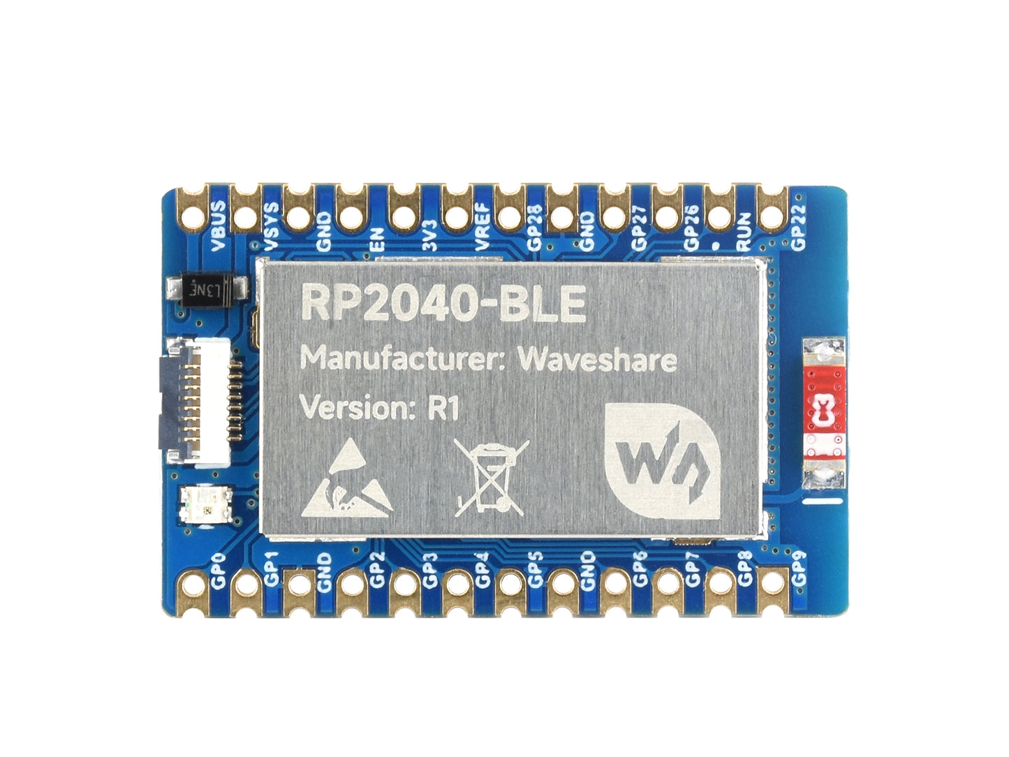 Waveshare RP2040-BLE Development Board, Raspberry Pi Microcontroller Development Board, Based On RP2040, Supports Bluetooth 5.1 Dual Mode