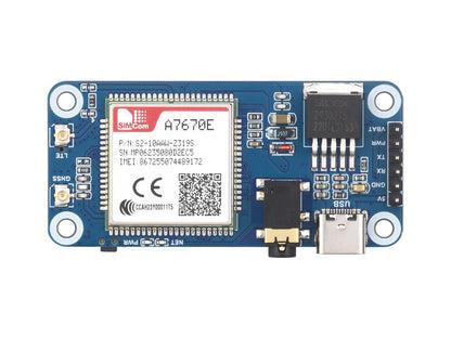 Cat-1/GSM/GPRS/GNSS HAT for Raspberry Pi, Based On A7670E module, LTE Cat-1 / 2G support, GNSS positioning
