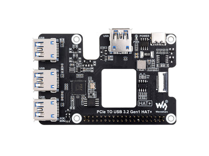 PCIe To USB 3.2 Gen1 HAT for Raspberry Pi 5, PCIe to USB HUB, 4x High Speed USB Ports, driver-free, plug and play, HAT + Standard