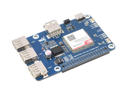 Cat-1/GNSS HAT for Raspberry Pi, Based On SIM7670G module, Global Multi-band LTE 4G Cat-1 support, GNSS positioning, 3x USB 2.0 extended ports