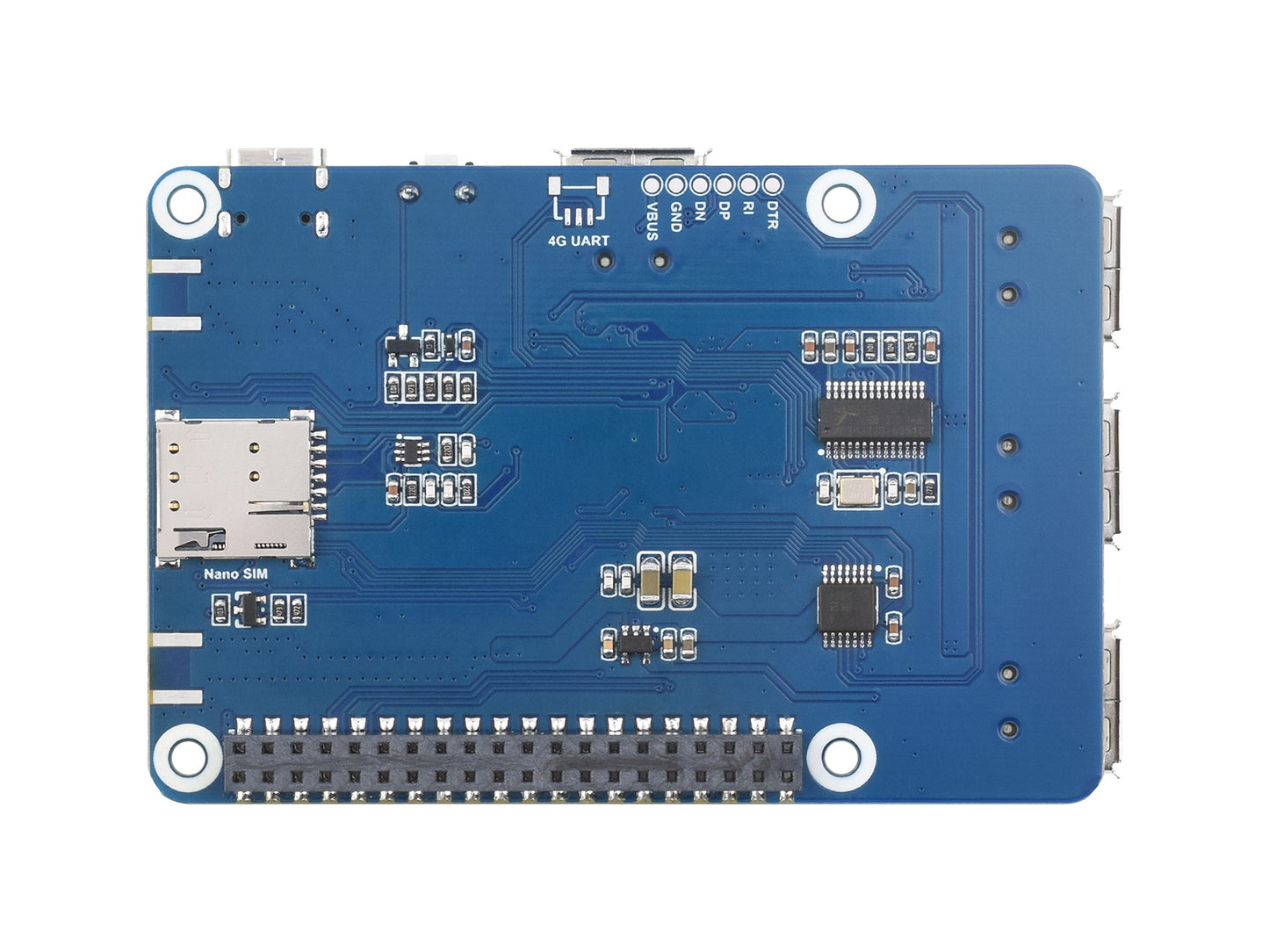 Cat-1/GNSS HAT for Raspberry Pi, Based On SIM7670G module, Global Multi-band LTE 4G Cat-1 support, GNSS positioning, 3x USB 2.0 extended ports