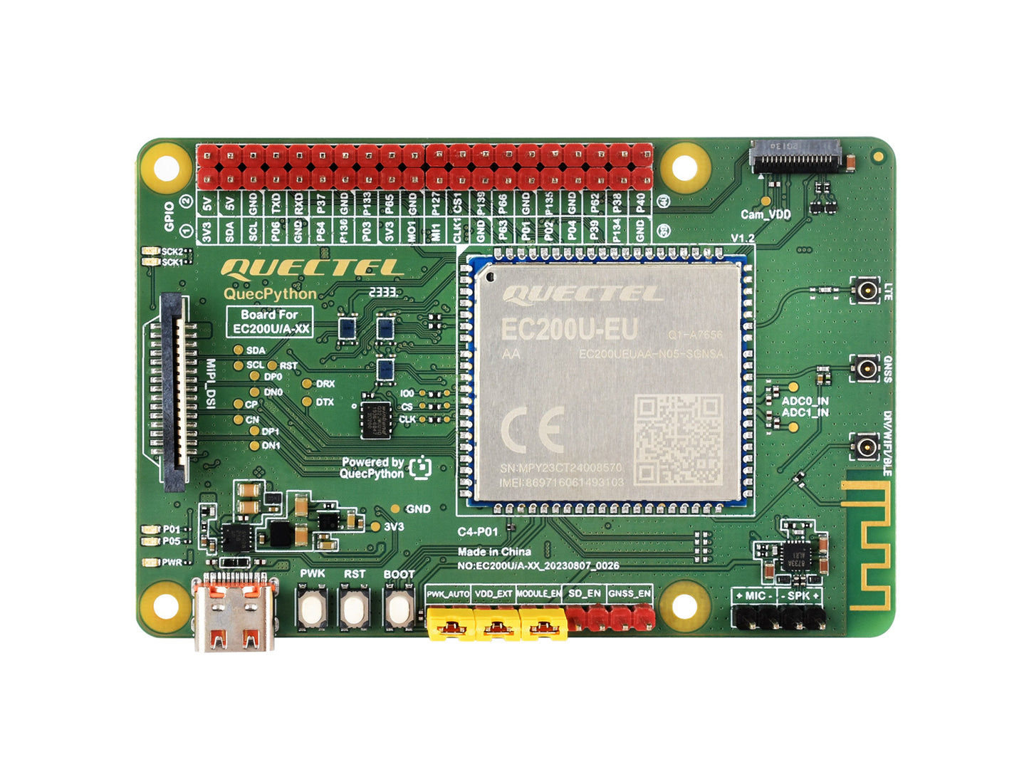 EC200U-EU C4-P01 Development Board Designed For QuecPython, Multi-Mode & Multi-Band Support, LTE Cat-1 / Bluetooth Communication, GNSS Positioning