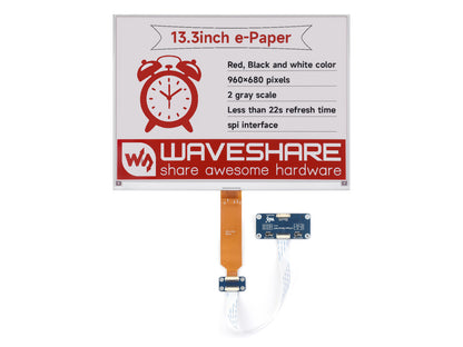 13.3inch e-Paper Display (B), E-Ink Display, 960×680 pixels, Red / Black / White, SPI Communication, Partial Refresh Support, Optional for e-Paper Driver HAT