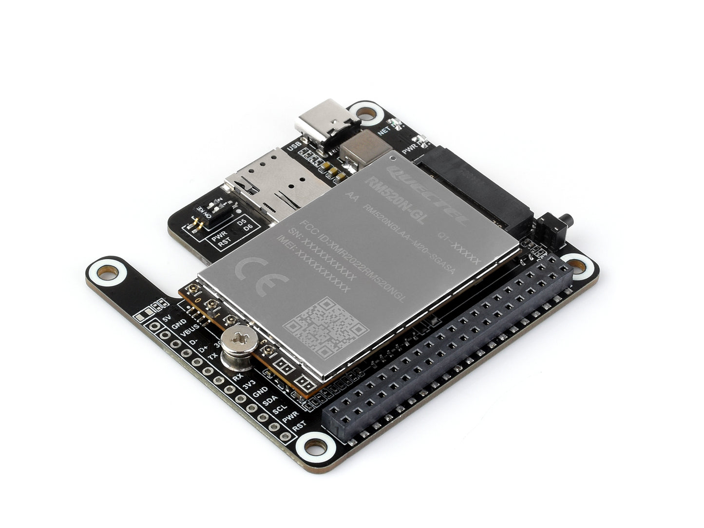 PCIe to 5G/4G/3G HAT designed for Raspberry Pi 5, Compatible with 3042/3052 packages SIMCom/Quectel 5G modules, Raspberry Pi 5 HAT, Options For 5G Module