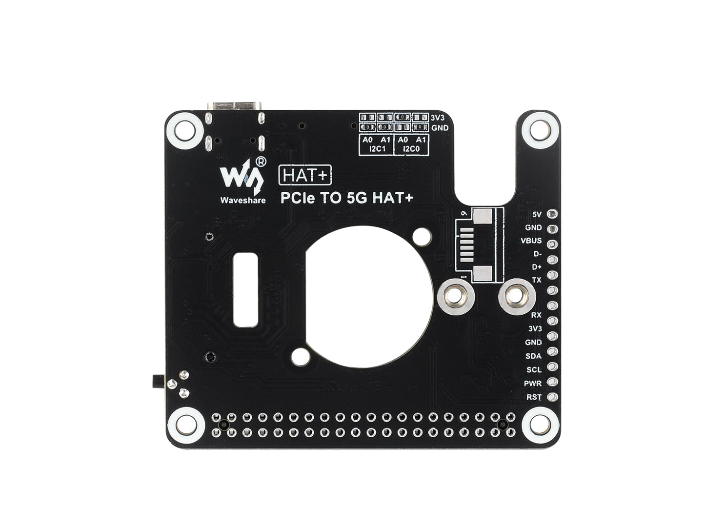 PCIe to 5G/4G/3G HAT designed for Raspberry Pi 5, Compatible with 3042/3052 packages SIMCom/Quectel 5G modules, Raspberry Pi 5 HAT, Options For 5G Module