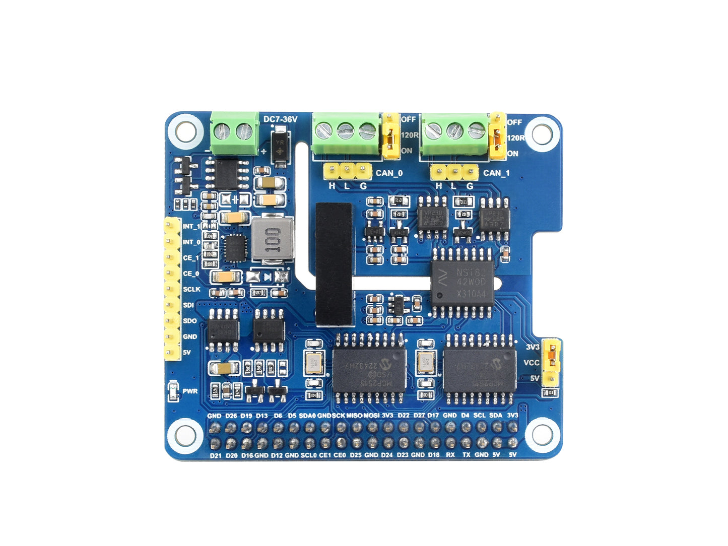 2-Channel Isolated CAN Bus Expansion HAT For Raspberry Pi, Dual Chips Solution, Stackable Design For Expanding Multiple CAN Channels, Raspberry Pi HAT