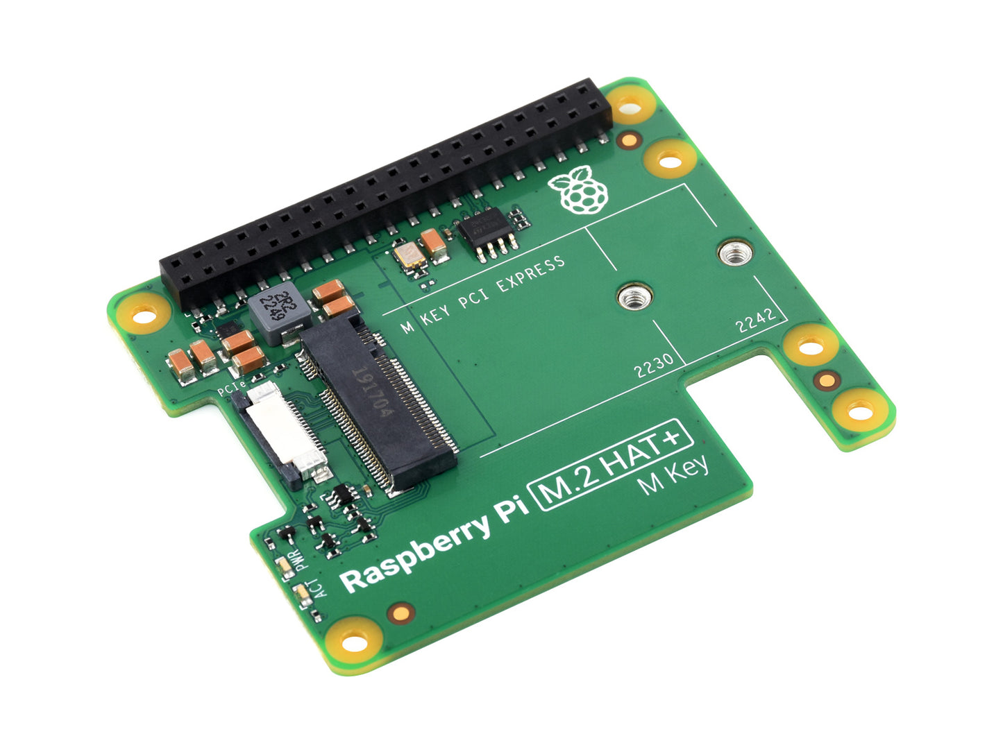 Official Raspberry Pi PCIe To M.2 HAT, Designed for Raspberry Pi 5, HAT + Standard, Supports NVMe Protocol M.2 Solid State Drive, Raspberry Pi 5 HAT