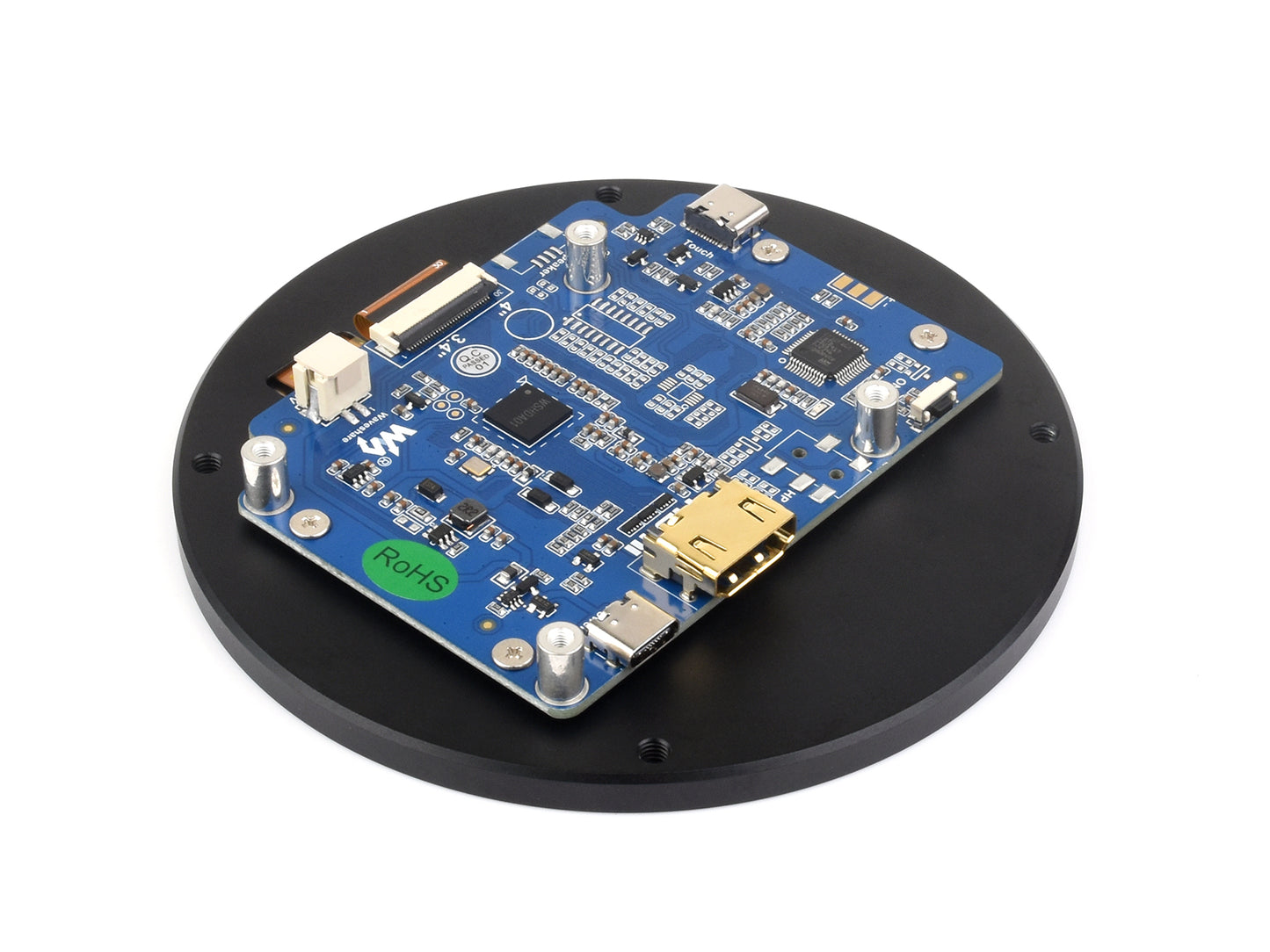 3.4inch HDMI Round Touch Display, 800 × 800, IPS, 10-Point Touch, Round LCD, Optical Bonding Toughened Glass Panel