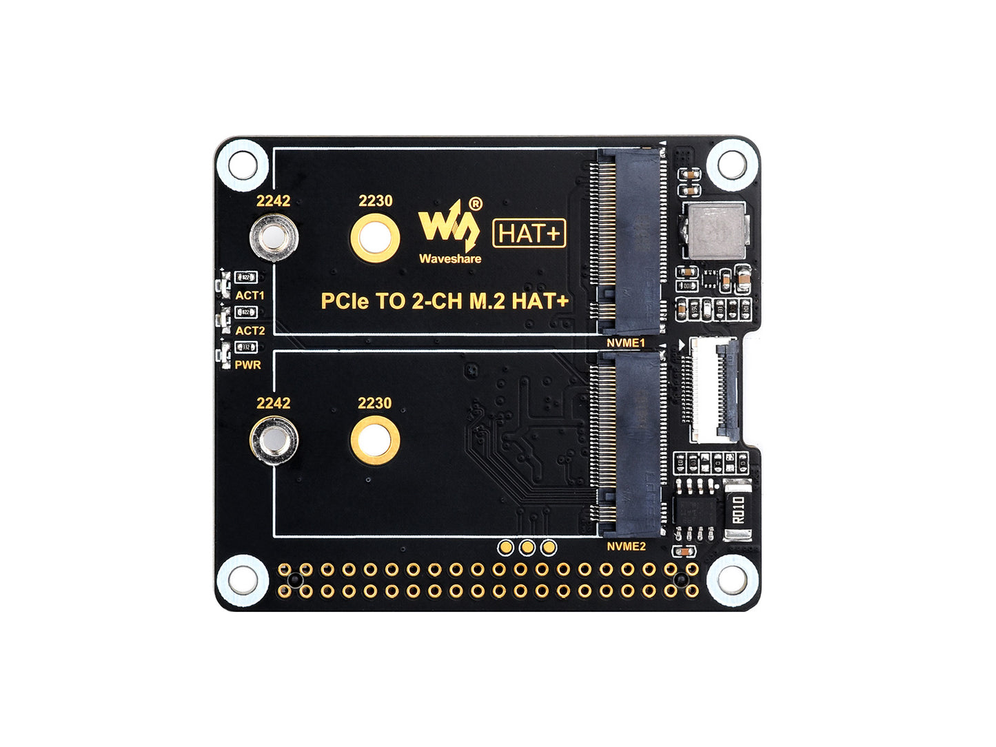 PCIe To 2-ch M.2 Adapter for Raspberry Pi 5, Compatible with 2230/2242 Size NVMe Solid State Drive, Raspberry Pi 5 M.2 HAT