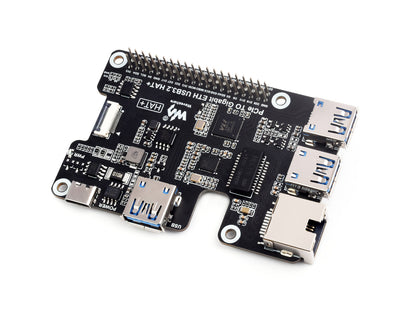 PCIe To Gigabit Ethernet And USB 3.2 Gen1 HAT For Raspberry Pi 5, 3x USB 3.2 Gen1, 1x Gigabit Ethernet, Driver-Free, Plug And Play, Raspberry Pi 5 PCIe HAT