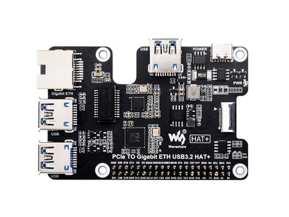 PCIe To Gigabit Ethernet And USB 3.2 Gen1 HAT For Raspberry Pi 5, 3x USB 3.2 Gen1, 1x Gigabit Ethernet, Driver-Free, Plug And Play, Raspberry Pi 5 PCIe HAT