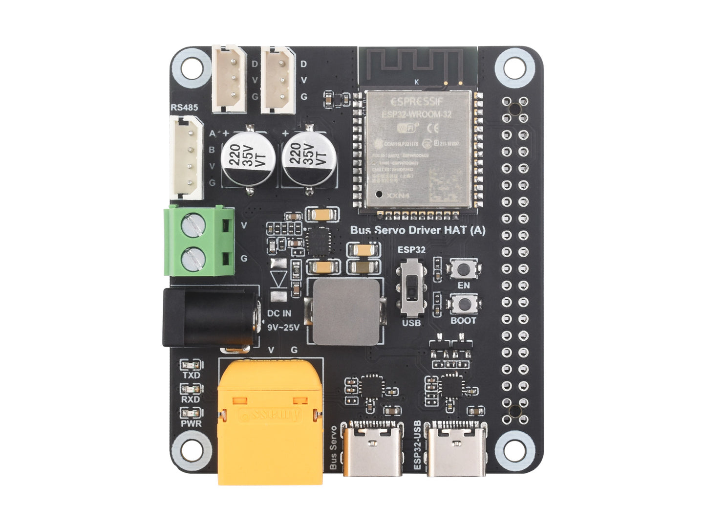 Serial Bus Servo Driver HAT, Integrates ESP32 and Servo Control Circuit, Suitable for ST / RSBL Series Serial Bus Servos
