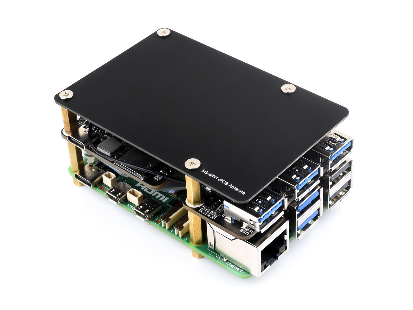 PCIe to M.2 4G/5G And USB 3.2 HAT for Raspberry Pi 5, Compatible with SIMCom/Quectel 4G/5G modules, Raspberry Pi 5 HAT, High-speed Networking