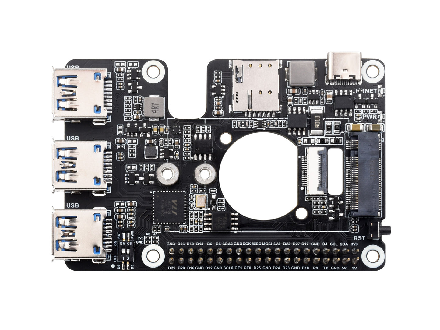PCIe to M.2 4G/5G And USB 3.2 HAT for Raspberry Pi 5, Compatible with SIMCom/Quectel 4G/5G modules, Raspberry Pi 5 HAT, High-speed Networking