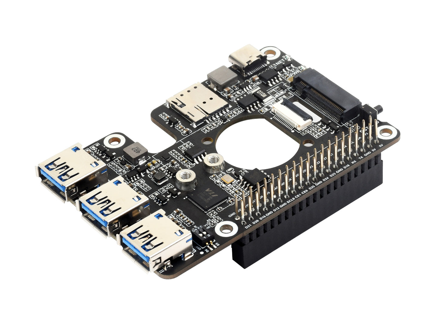 PCIe to M.2 4G/5G And USB 3.2 HAT for Raspberry Pi 5, Compatible with SIMCom/Quectel 4G/5G modules, Raspberry Pi 5 HAT, High-speed Networking