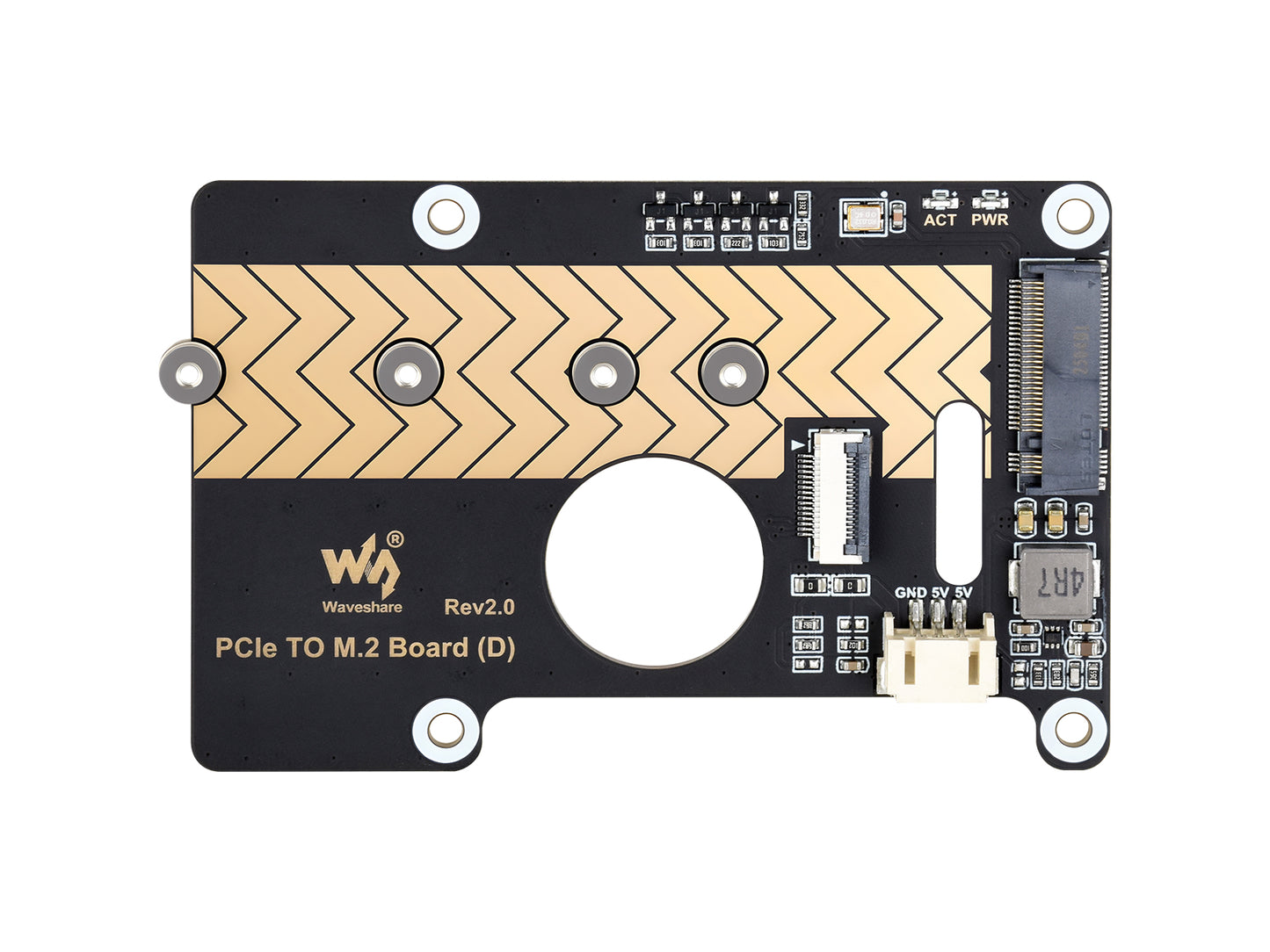 PCIe To M.2 Adapter Board (D) for Raspberry Pi 5, Compatible with 2280 / 2260 / 2242 / 2230 size NVMe Protocol M.2 SSD, Raspberry Pi 5 NVMe