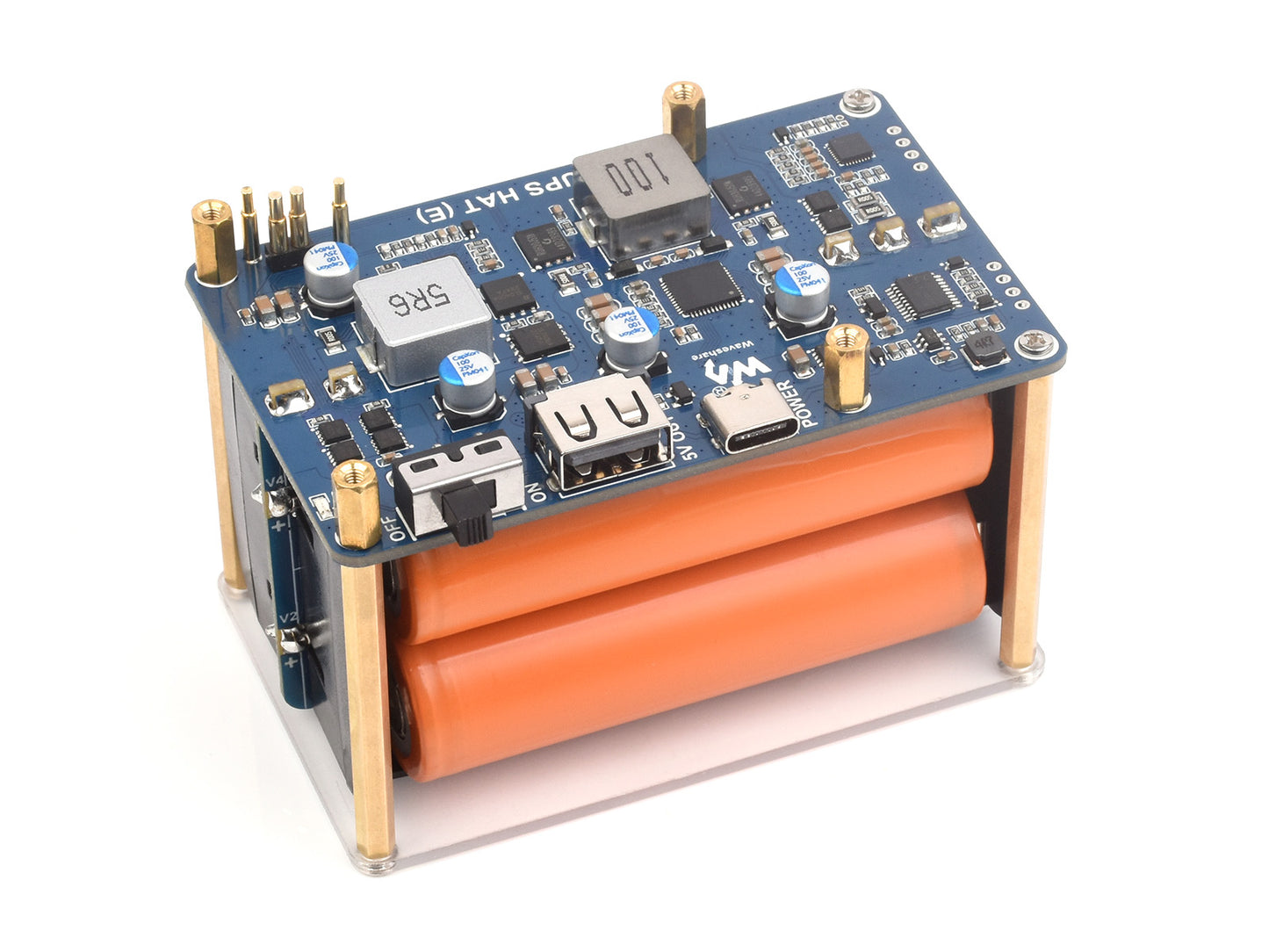 UPS HAT (E) for Raspberry Pi, Supports 4× 21700 Li batteries (NOT included), Bi-Directional Fast charging, 5V 6A Output, Pogo Pins Connector, Raspberry Pi UPS