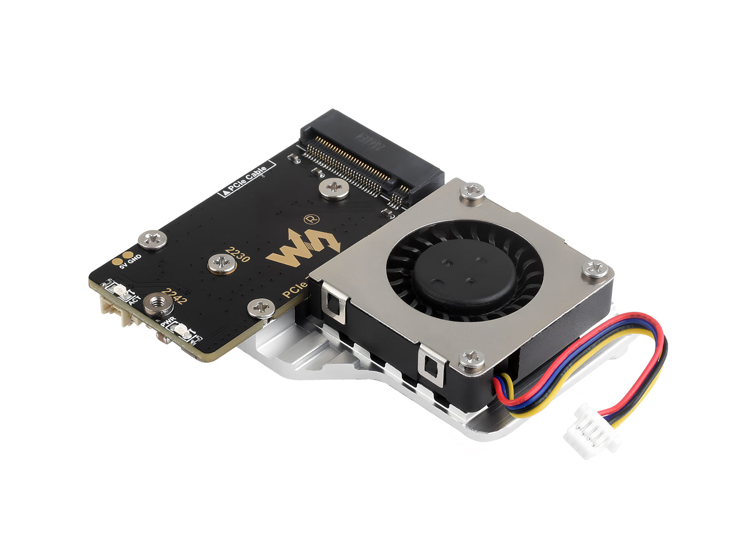PCIe To M.2 Adapter Board (E) For Raspberry Pi 5, With Cooling Fan, Compatible With 2242 / 2230 Size NVMe Protocol M.2 SSD, High-speed Reading/Writing, Raspberry Pi 5 NVMe