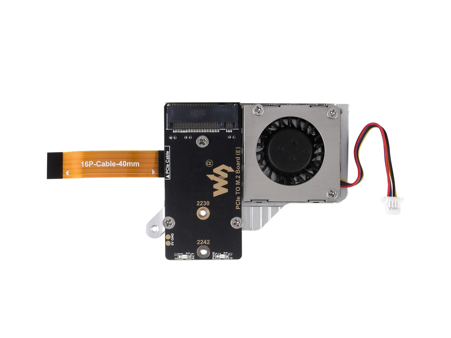 PCIe To M.2 Adapter Board (E) For Raspberry Pi 5, With Cooling Fan, Compatible With 2242 / 2230 Size NVMe Protocol M.2 SSD, High-speed Reading/Writing, Raspberry Pi 5 NVMe