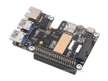 PCIe to MiniPCIe / Gigabit Ethernet / USB 3.2 Gen1 HAT for Raspberry Pi 5, Supports MiniPCIe interface 4G Module, High-speed Networking, Raspberry Pi 5 HAT