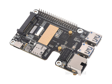 PCIe to MiniPCIe / Gigabit Ethernet / USB 3.2 Gen1 HAT for Raspberry Pi 5, Supports MiniPCIe interface 4G Module, High-speed Networking, Raspberry Pi 5 HAT