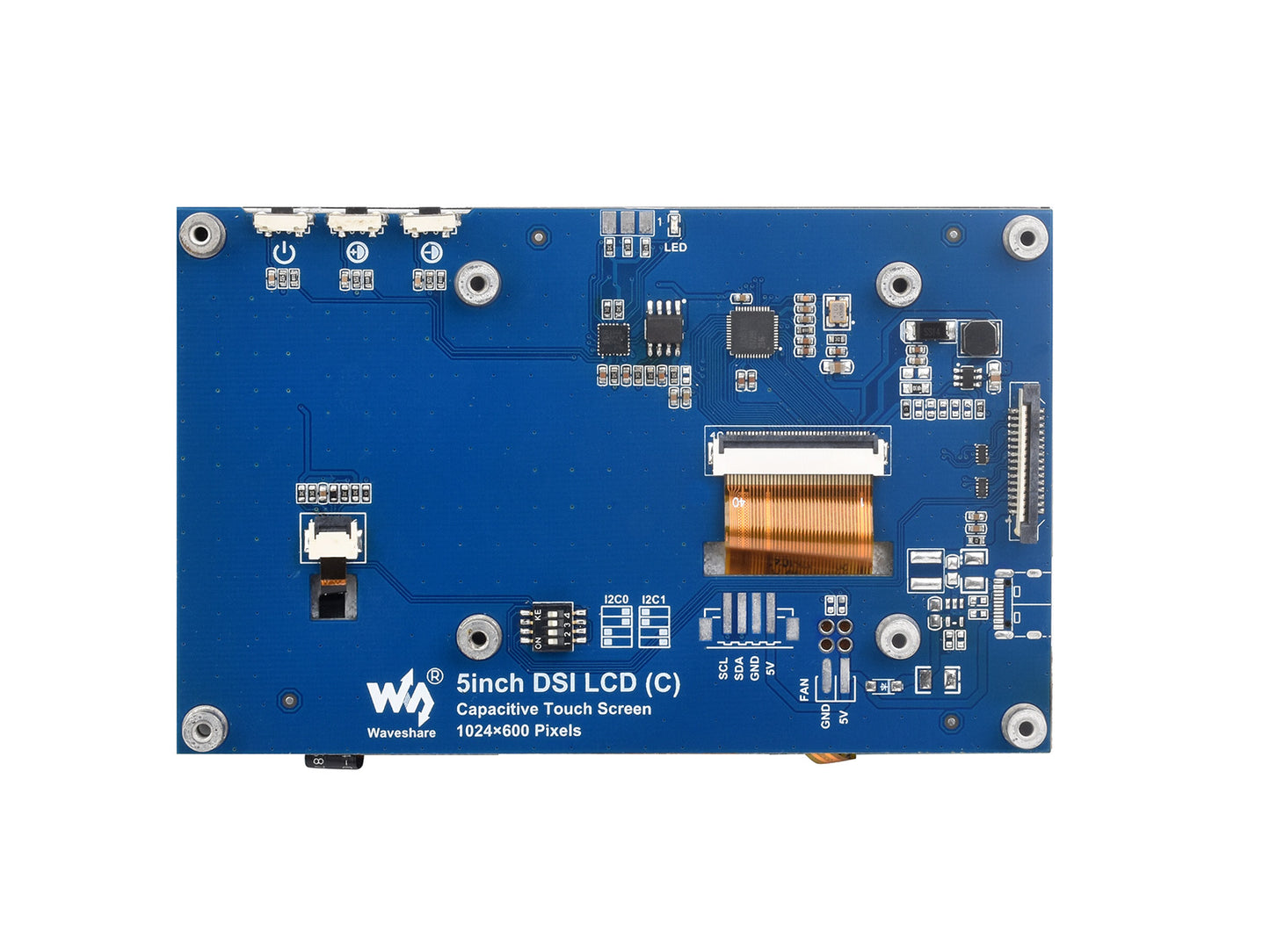5inch Capacitive Touch Display For Raspberry Pi, DSI Interface, IPS Panel, 1024x600 Pixels, Toughened Glass Panel, Driver-Free