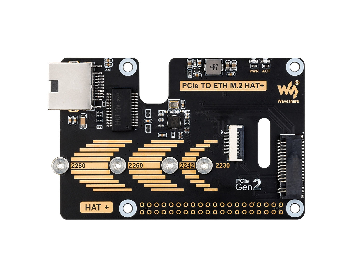 PCIe-zu-ETH-und-M.2-Adapter für Raspberry Pi 5, kompatibel mit NVMe-M.2-SSDs in den Größen 2280 / 2260 / 2242 / 2230, 5 Gbps Datenrate, schnelles Lesen/Schreiben, Raspberry Pi 5 NVMe HAT