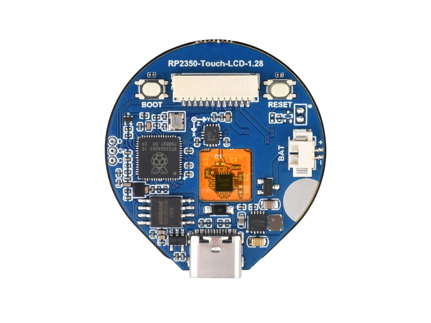 RP2350 MCU Board, With 1.28inch Round Touch LCD, Dual-core & Dual-architecture Design, 240×240 Pixels, 65K Color, IPS Panel