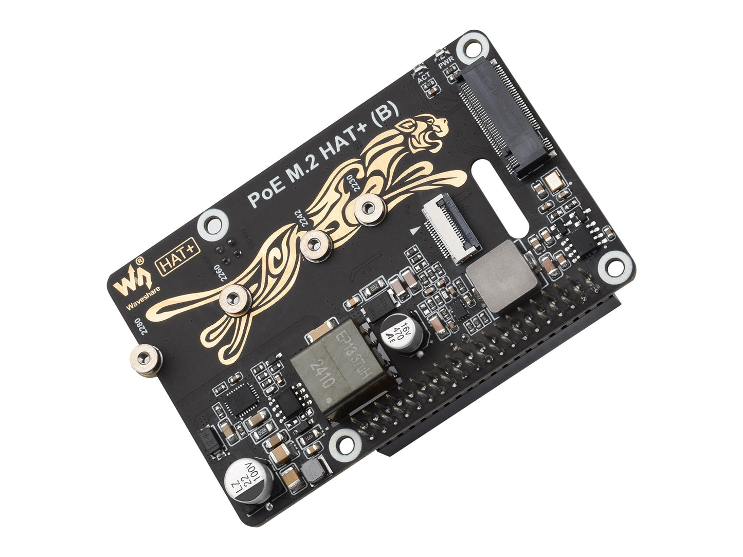PCIe To M.2 Adapter With PoE Function (B) For Raspberry Pi 5, Supports NVMe Protocol M.2 Solid State Drive, High-speed Reading/Writing, Raspberry Pi 5 PoE HAT