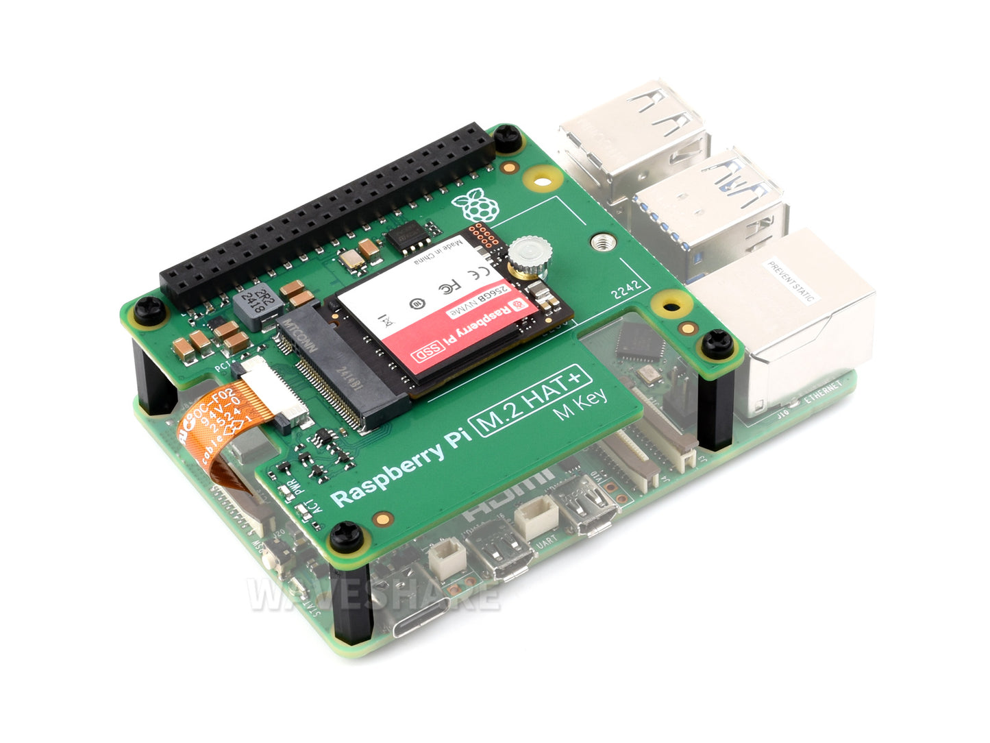 Official Raspberry Pi SSD Kit, Includes 256GB / 512GB High-speed Solid State Drive And Raspberry Pi M.2 HAT+, Complies With PCIe Gen 3 Standard, Suitable For Raspberry Pi 5