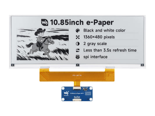 10.85inch e-Paper display, e-ink display, 1360 × 480, Black / White, SPI Interface