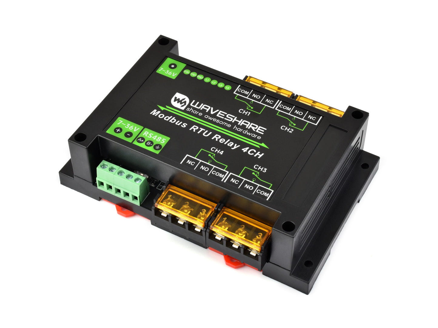 Industrial Modbus RTU 4-ch Relay Module with RS485 Interface, 30A High Current, Onboard LED Indicators, Multi Isolation Protection Circuits, Industrial Grade Rail-Mount Case