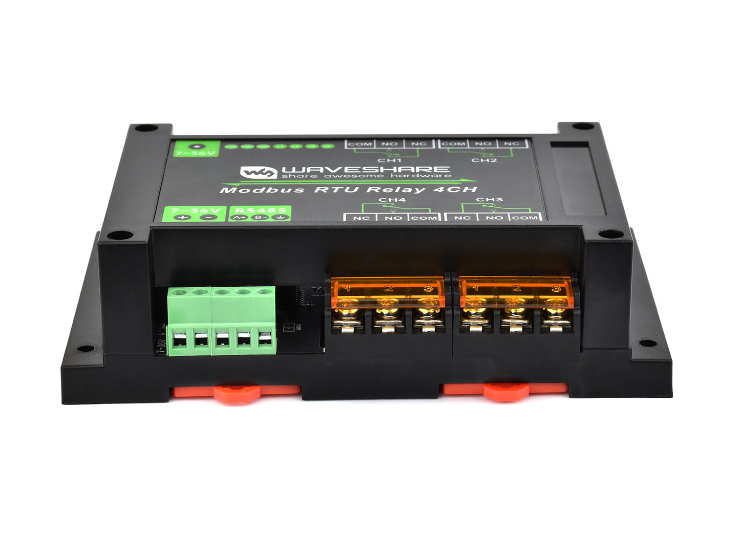 Industrial Modbus RTU 4-ch Relay Module with RS485 Interface, 30A High Current, Onboard LED Indicators, Multi Isolation Protection Circuits, Industrial Grade Rail-Mount Case
